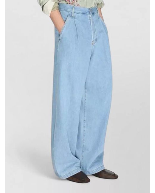 Dries Van Noten Blue Wide Leg Tailored Trousers Belt Loops for men