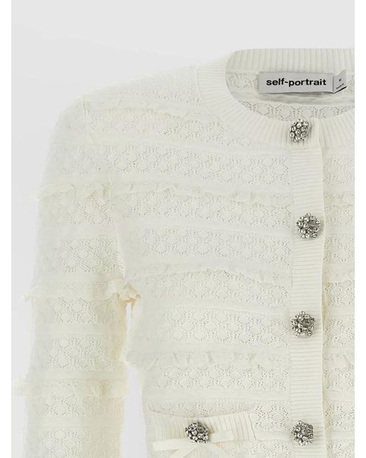 Self-Portrait Natural Pointelle Knit Cropped Cardigan