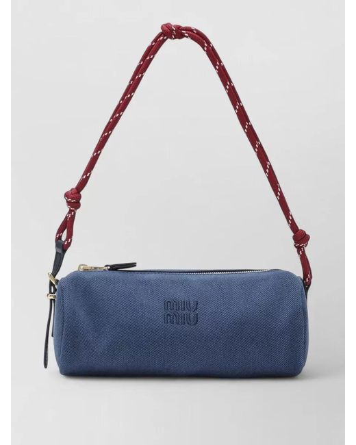 Miu Miu Blue Na Cotton Embroidered Logo Shoulder Bag