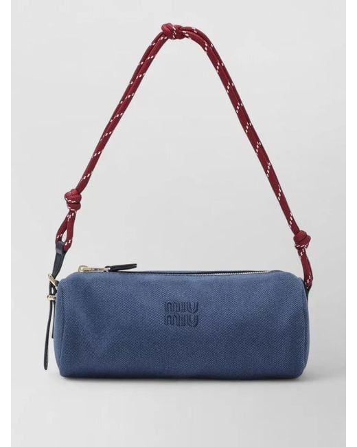 Miu Miu Blue Shoulder Bag Knotted Strap Leather Design