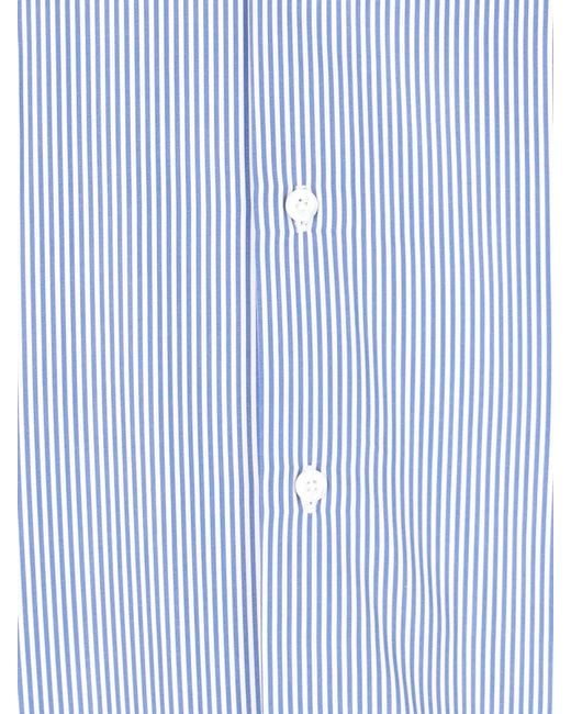 Finamore 1925 Blue Button Down Collar Striped Long Sleeve Shirt for men