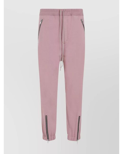 Rick Owens Pink Jersey Cotton Track Pants With Zipper Pockets for men
