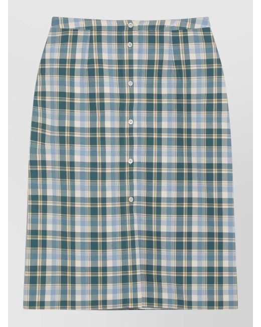 Prada Green High Waist Checked Skirt Button Back