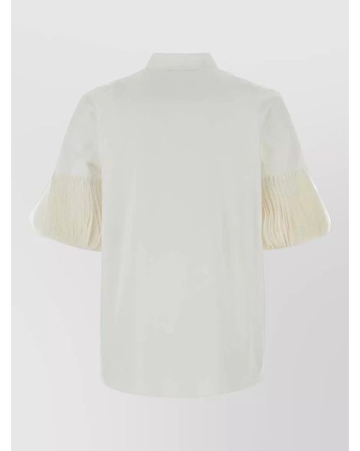 Valentino Garavani White Poplin Shirt Stand Collar Pleated Sleeves