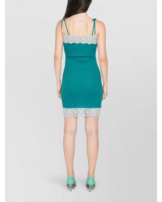 Chloé Blue Wool Knit Dress Lace Trim Straps