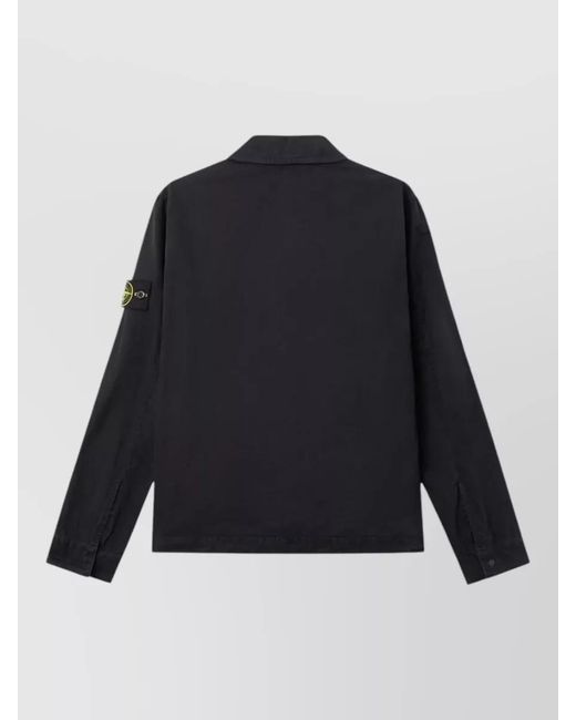 Stone Island Blue Cotton Shirt Jacket Long Sleeves Collar for men