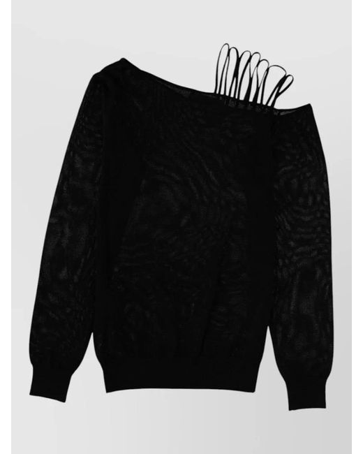 Circus Hotel Black Metallic Yarn One Shoulder Knit Top