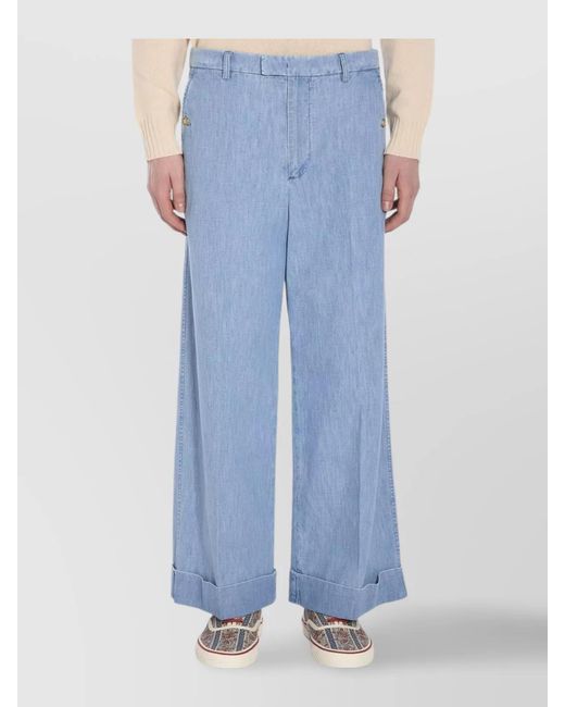 Valentino Garavani Blue Cotton Oversized Wide-Leg Trousers for men