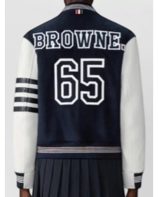 Thom Browne Blue Cashmere And Leather Browne 65 Varsity Jacket