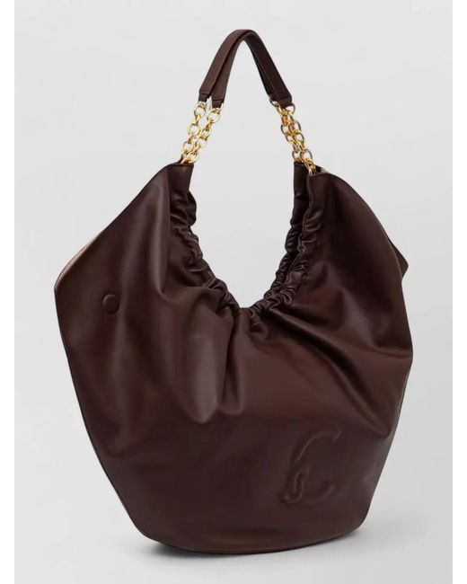 Coccinelle Brown Large Tote Bag Chain Strap Ruched Design