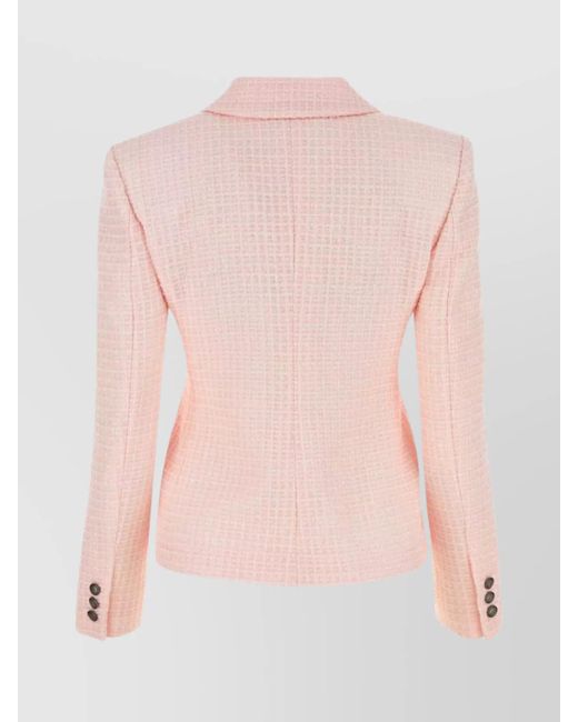 Alessandra Rich Pink Sequin Checked Tweed Blazer