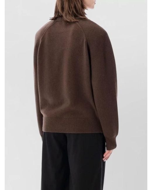 Frankie Shop Brown Lina Padded Shoulder Crew Neck Sweater