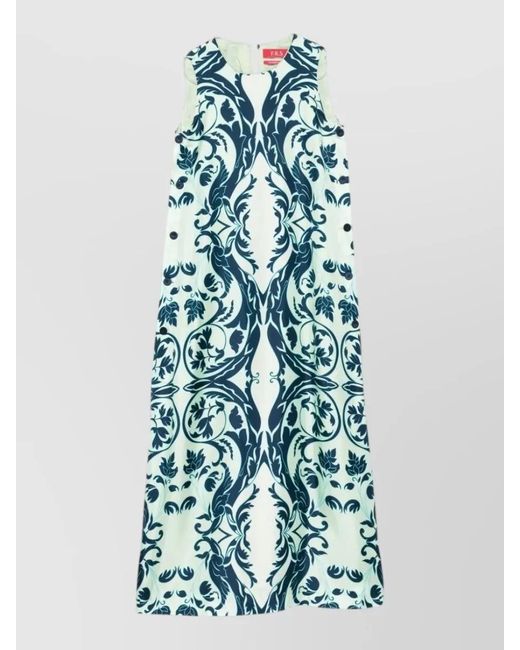F.R.S For Restless Sleepers Blue Silk Dress Floral Print Maxi Length