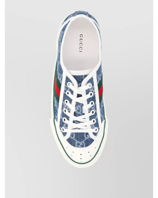 Gucci Blue Tennis Lace Up Shoes Round Toe Sole