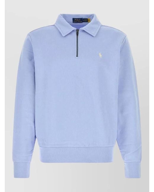 Polo Ralph Lauren Blue Cotton Polo Shirt Collared Design Ribbed Cuffs for men