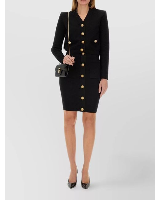 Balmain Black Checked Knit Pencil Skirt