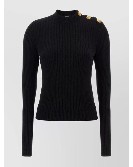 Balmain Blue Cashmere Wool Ribbed Slim-Fit Crewneck Jumper