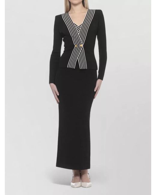 Elisabetta Franchi Black Fitted Viscose Cardigan Buttons Striped Trim