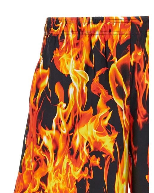 Vetements Orange Cotton Fire-Print Deck Shorts for men