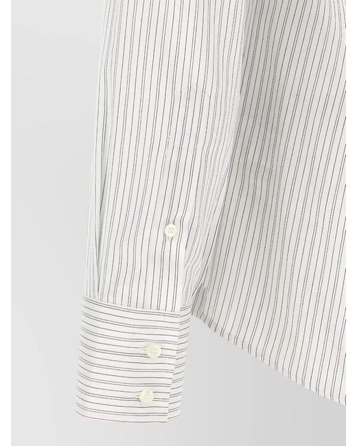 Brunello Cucinelli White Striped Cotton French Collar Shirt for men