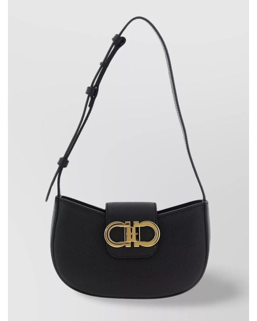 Ferragamo Black Gancini Leather Shoulder Bag