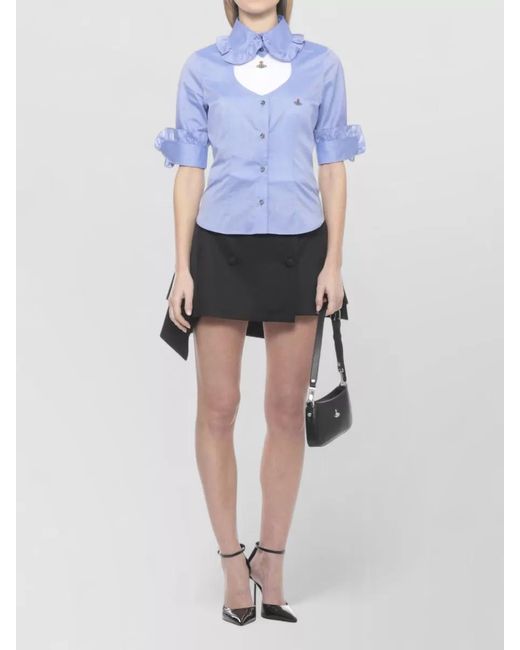 Vivienne Westwood Blue Short Sleeve Ruffle Cotton Shirt Collar
