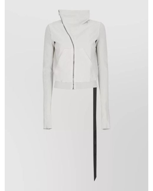 Rick Owens White Cotton Hooded Asymmetric Zip Sweatshirt
