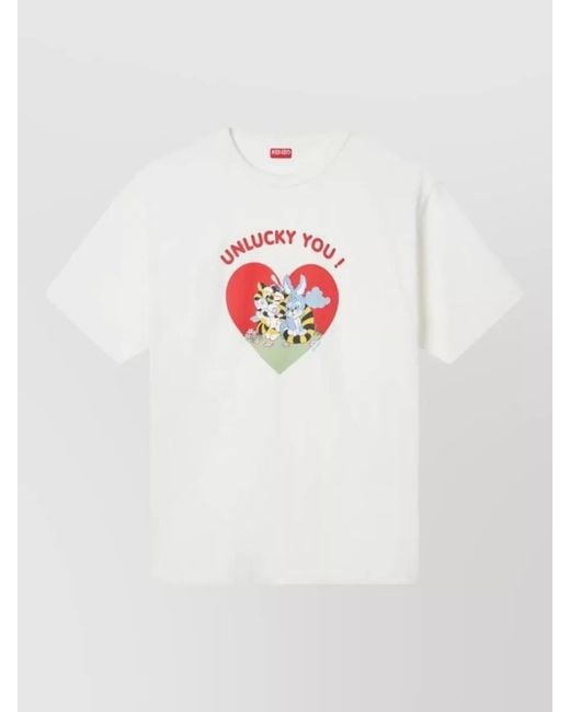 KENZO White Cartoon Graphic Crew Neck T Shirt for men