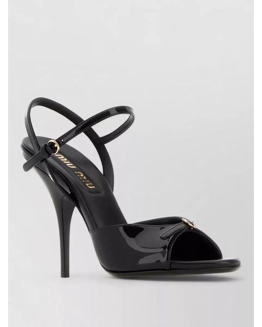 Miu Miu Black Leather Sandals Ankle Strap Open Toe