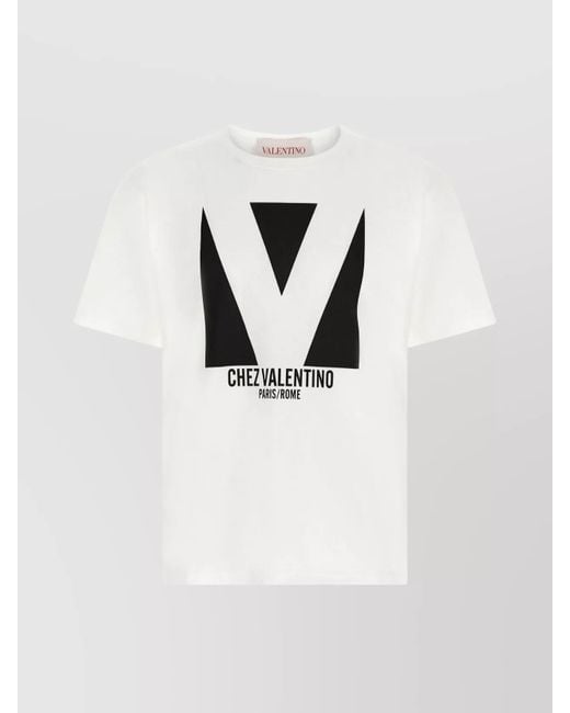 Valentino Garavani White Printed Cotton Crew Neck Short Sleeve T-Shirt for men