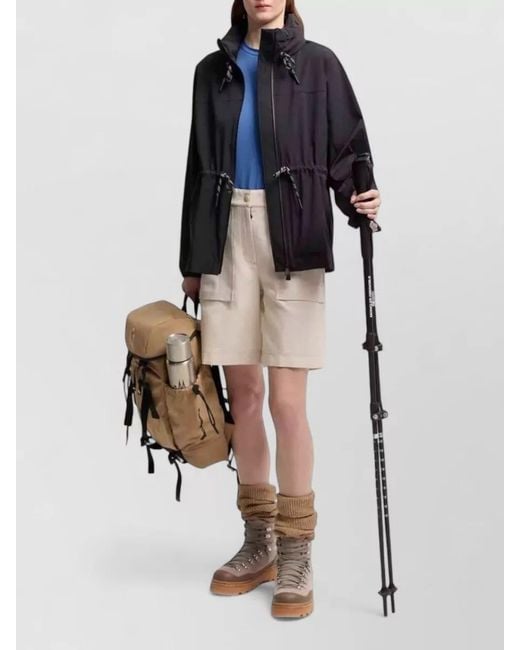 Moncler Blue Jacket Drawstring Waist Elastic Cuffs High Collar