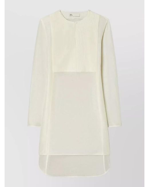 Tory Burch Natural Tunic Dress Linen Silk Long Sleeves