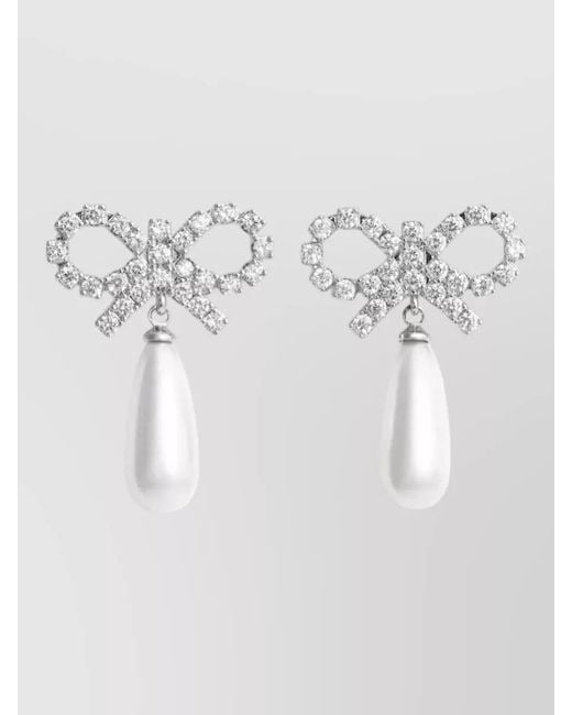 Self-Portrait Multicolor Crystal-Embellished Bow Pearl Drop Earrings