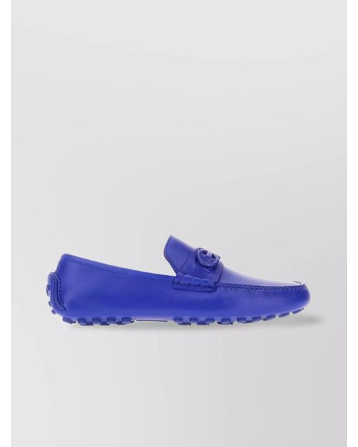 Ferragamo Blue Pebble Calf Leather Loafers for men