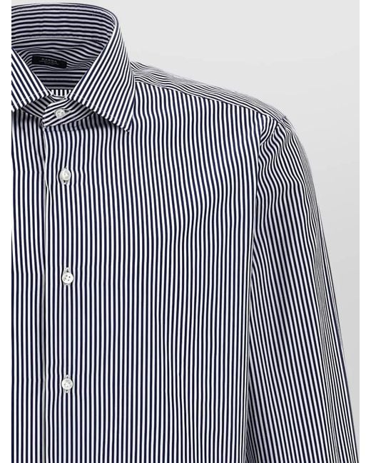 Barba Napoli Blue Shirt Button Down Collar Striped Pattern for men