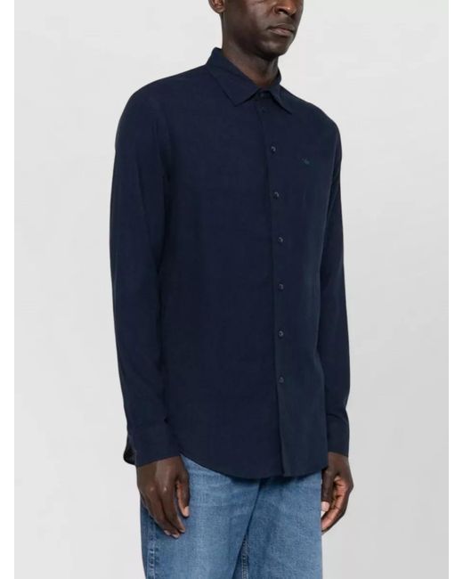 Emporio Armani Blue Linen Blend Shirt Long Sleeves Cuffs for men