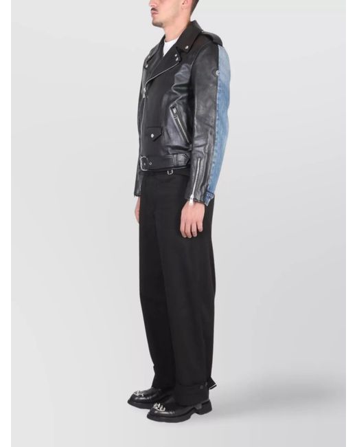 McQueen Black Cotton Tapered Cargo Trousers for men