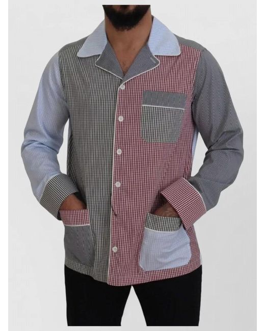 Dolce & Gabbana Gray Patchwork Cotton Long Sleeve Shirt for men