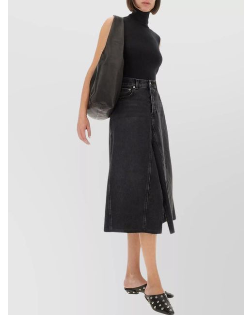 Haikure Black Cotton Midi A-Line Skirt