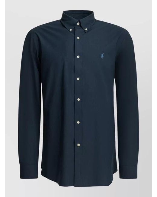 Polo Ralph Lauren Blue Custom Fit Shirt Logo Button Down Collar for men