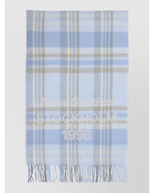 Acne Blue Checked Wool Cashmere Scarf