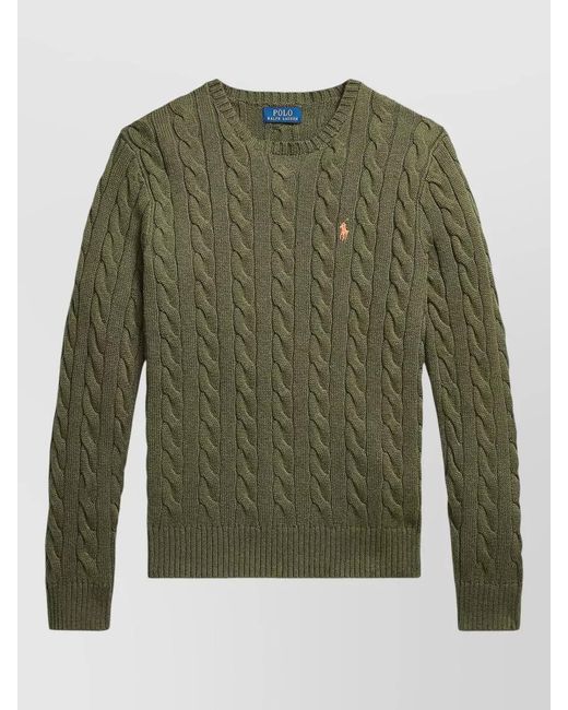 Ralph Lauren Green Cable Knit Crew Neck Cotton Sweater for men