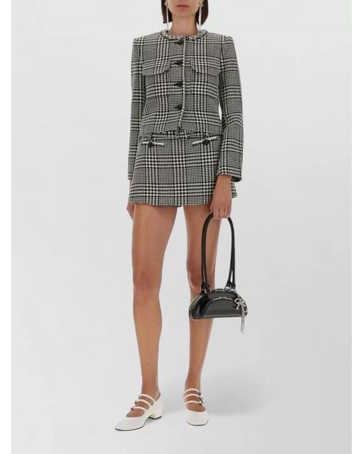 Self-Portrait Gray Crystal-Embellished Houndstooth Blazer