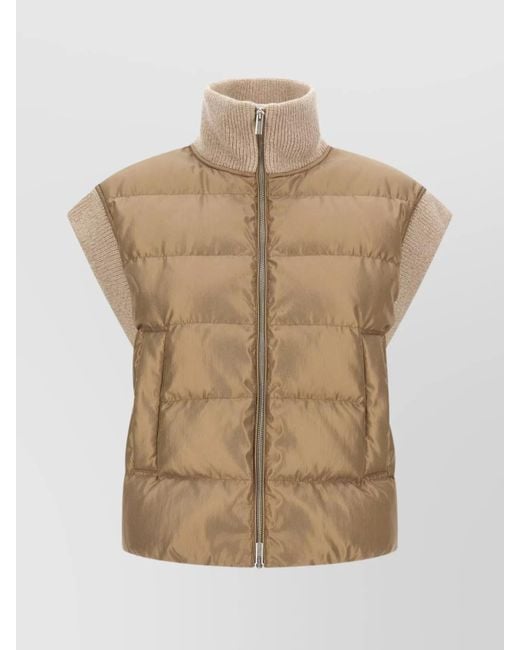 Peserico Natural High Collar Sleeveless Quilted Ribbed Vest