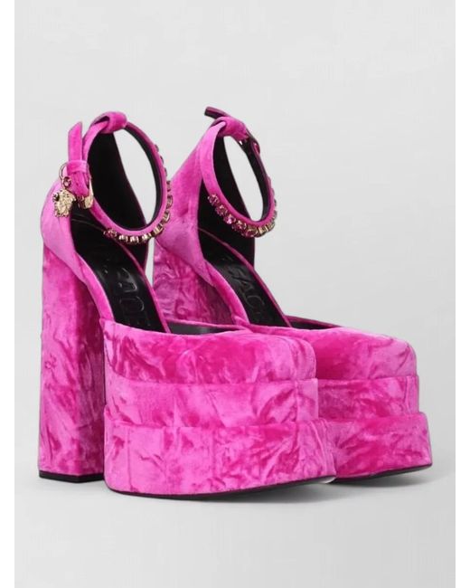Versace Pink Velvet Platform Sandals