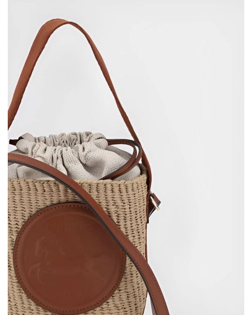 Chloé Brown Raffia Bucket Bag