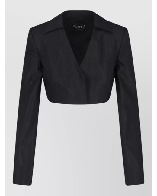 Dondup Black Cropped Tailored Blazer Long Sleeves V Neck