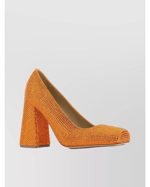 Bottega Veneta Orange Leather Rhinestone-Embellished Pumps