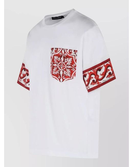 Dolce & Gabbana White Silk Cotton Maiolica Print Short-Sleeve T-Shirt for men
