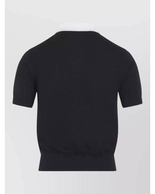 Céline Black Cashmere Silk Ribbed Polo Knit Top